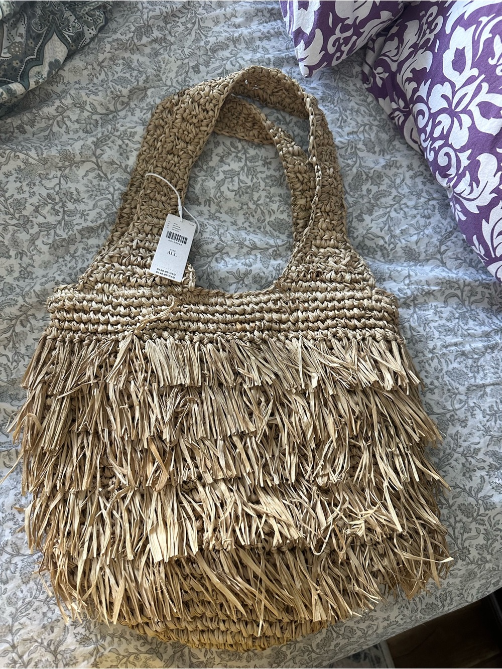 Anthropologie lusana Woven Fringe Straw Tote Bag - Natural